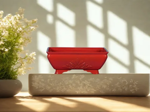 Chậu Bonsai Chữ Nhật Chân Quỳ Đỏ