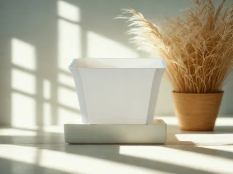 Chậu Vuông Vát Kèm Đĩa Lót Trắng