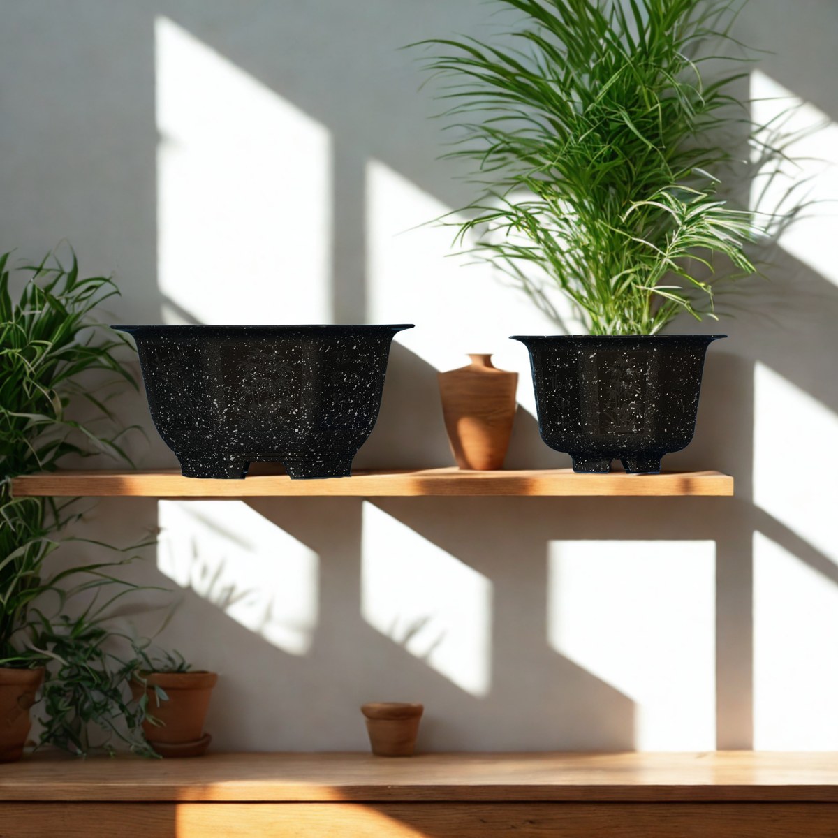 Bộ Chậu Lục Giác Giả Đá Đen Chân Quỳ